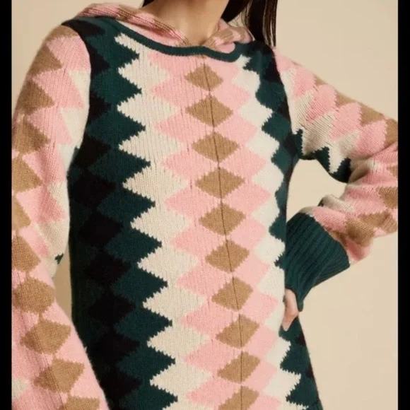 KHAITE The Elodie Cashmere Hoodie Sweater In Zig Zag HAILEY BIEBER